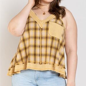 Yellow and Cream Sleeveless Boxy Tank Top plus size